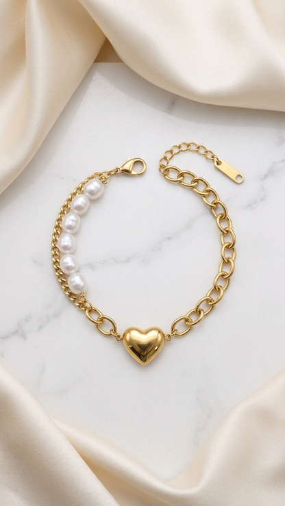 Golden Heart Pearl Bracelet