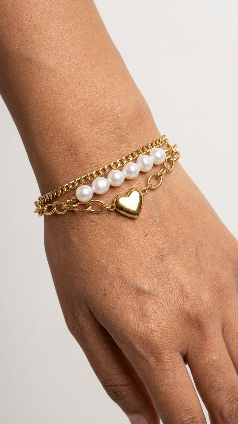 Golden Heart Pearl Bracelet