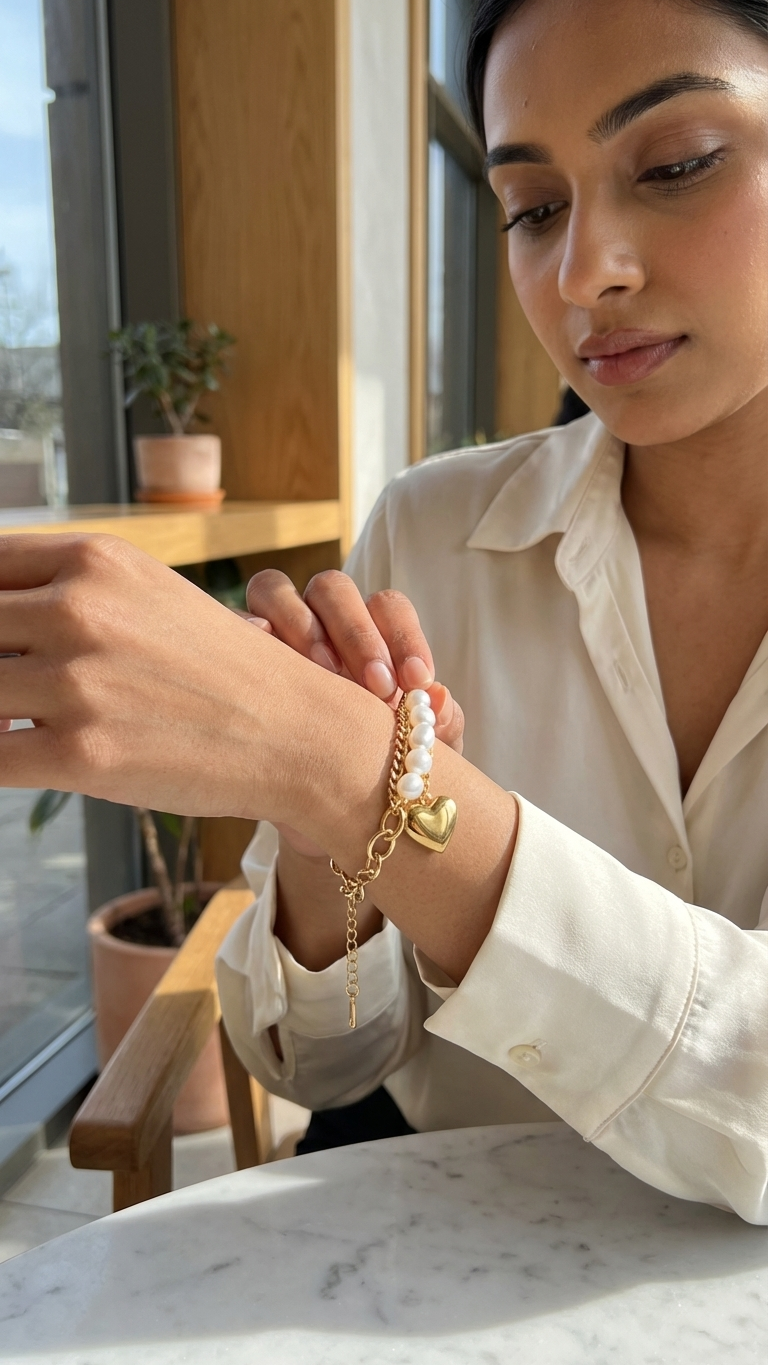 Golden Heart Pearl Bracelet