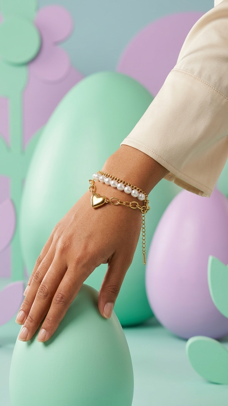 Golden Heart Pearl Bracelet