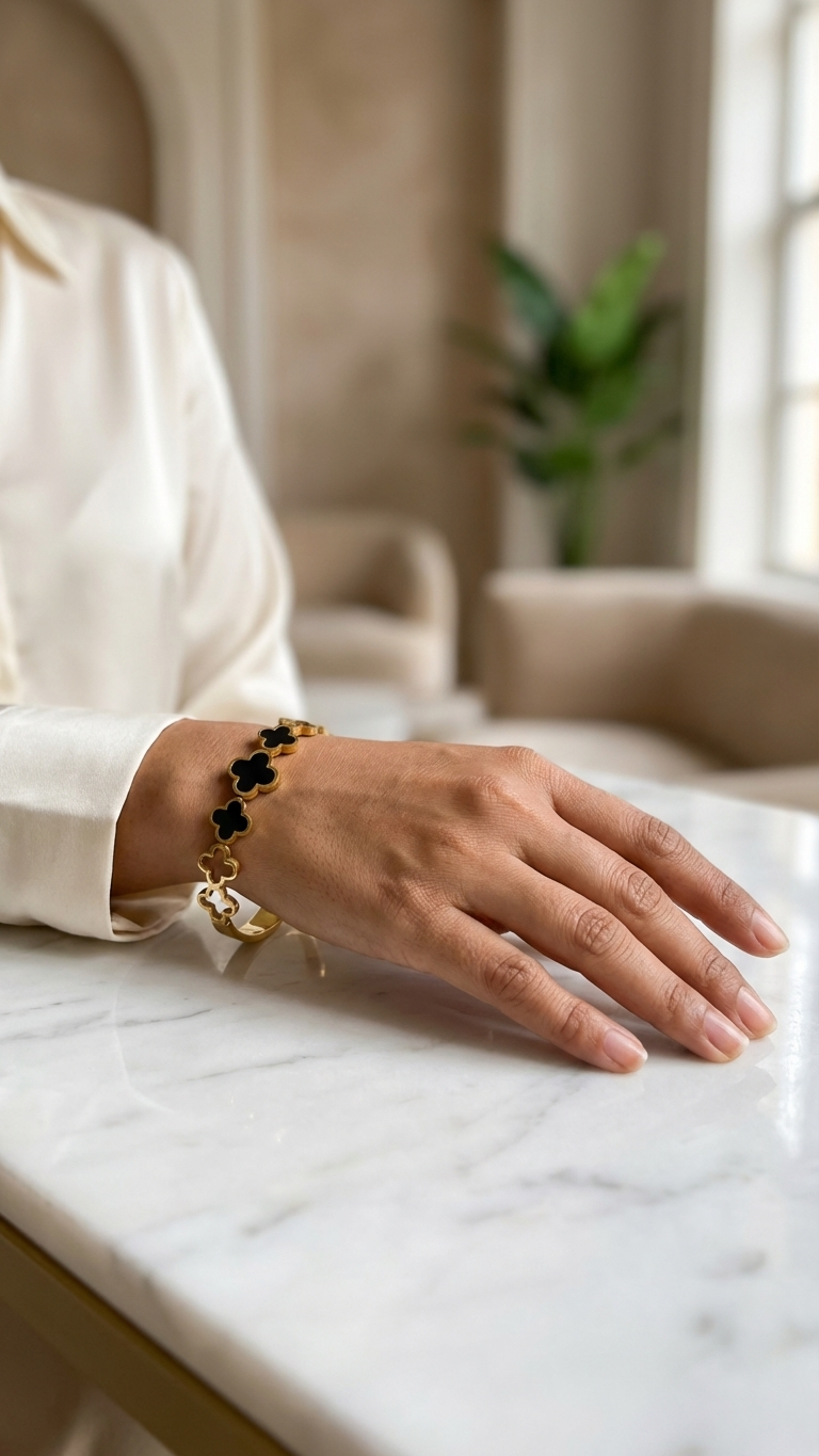 Onyx Clover Bracelet