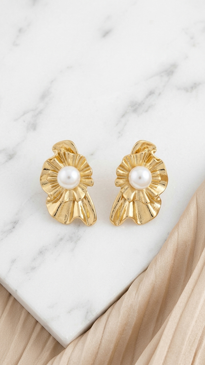 Golden Bloom Pearl Earrings