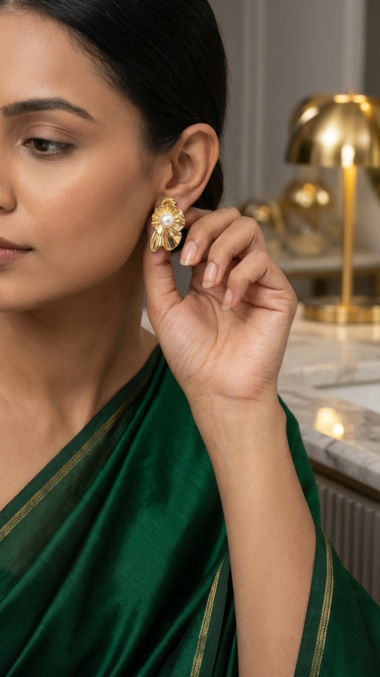Golden Bloom Pearl Earrings