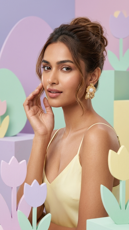 Golden Bloom Pearl Earrings