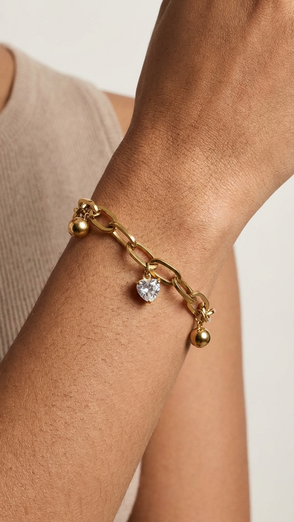 Golden Heart Charm Bracelet